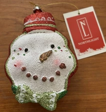 Northlight Sparkle Snowman Head Christmas Ornament  4x6 Inches Sugared Look