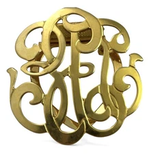 Vintage Monogram Brooch Scarf Clip Gold Plated Victorian Revival Jewelry