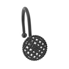 3D Beaded Mesh Shower Curtain Hooks - 12 Pack Decorative Rust Proof Black