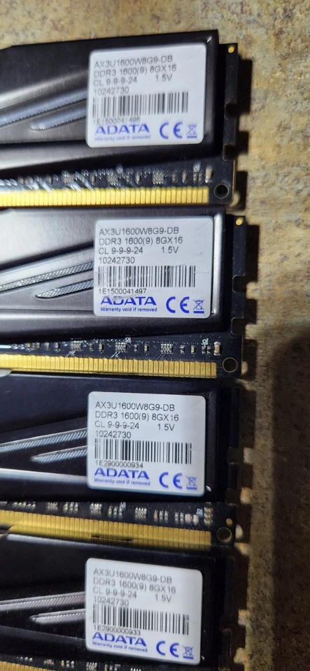 ADATA XPG 32GB (4X8GB) DDR3-1600(9) 8Gx16 PC12800 RAM CL9 AX3U1600W8G9-DB Tested - Image 2 of 2