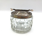  BRIGHTON GLASS SUGAR CUBE CONTAINER- INTEGRATED TONGS EPNS PASCAL — photo 1