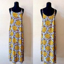 Vintage 90s Sunflower Maxi Slip Dress Large Spaghetti Strap Grunge Boho USA Y2K