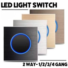 2 Way Light Switch 1/2/3 Gang LED Lightswitches Push Toggle Control Wall Mounted