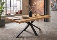 Esstisch 180X90Cm Massivholz Eiche 60Mm Platte Wildeiche Massiv & Metall Schwarz