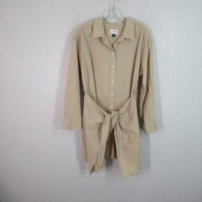 Universal Thread Wrap Dress Tunic Top Dress L Khaki Beige Cotton Button-Up