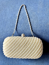Seeded Pearl Evening Bag White Silver Long Short Chain Cocktail Party Wedding