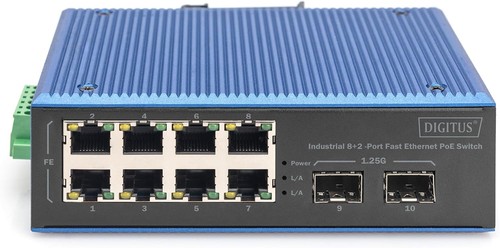 DIGITUS Industrial 10 Port Fast Ethernet PoE Network Switch - 8X RJ45 + 2X Gigab - 第 4/8 張圖片