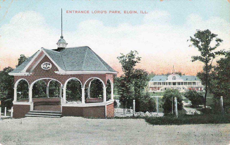 Lord's Park Entrance Elgin Illinois Gazebo Vintage Postcard S.H. Knox Germany