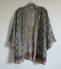 Max Studio 3/4 Kimono Sleeve Paisley Boho Open Front Cardigan Cover Up Size L