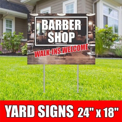 BARBER SHOP Yard Sign Corrugate Plastic with H-Stakes Haircut Shave Salon Beauty