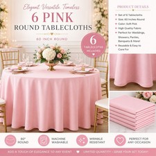 Set of 6 Pink 60 Round Fabric Tablecloths Wedding Party Banquet Event Decor
