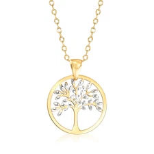 Italian 18kt 2-Tone Gold Cut-Out Tree of Life Pendant Necklace. 17.5 inches