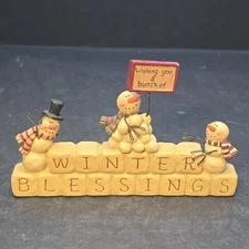 Blossom Bucket Suzi Skoglund "WINTER BLESSINGS" Shelf Sitter  Snowmen W/Scarves