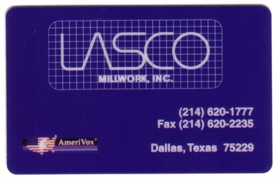 10m Lasco Millwork, Inc. Dallas Texas PROOF Phone Card
