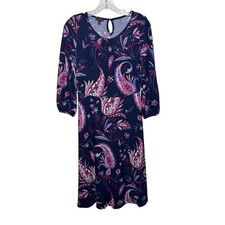 Talbots Women’s Dress Sz 2 Blue Paisley Floral Print Long Sleeve Midi