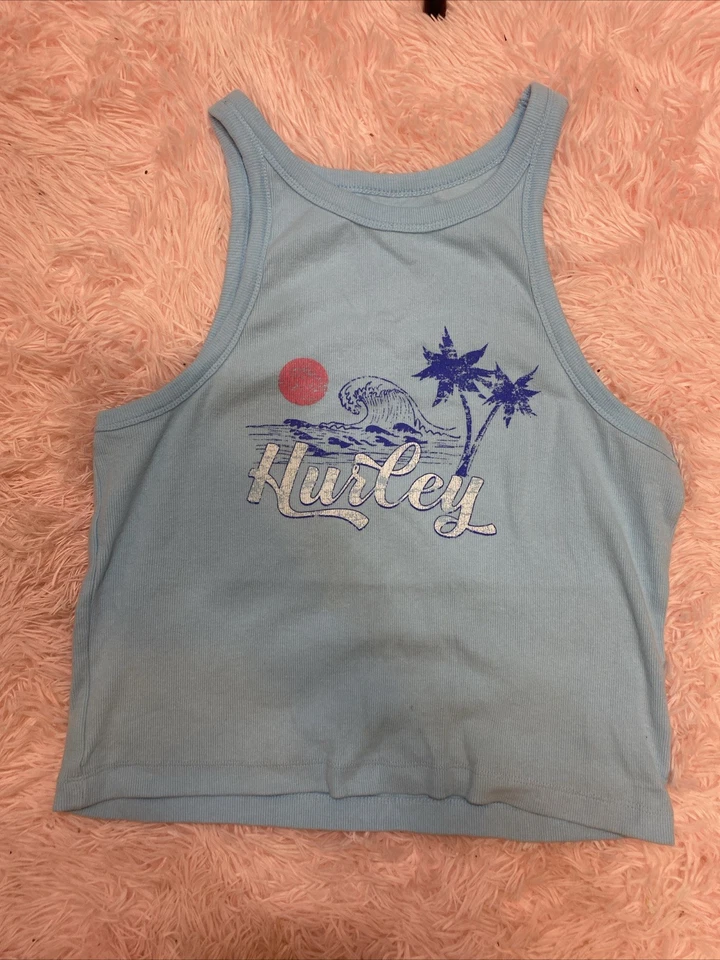 Camiseta sin mangas acanalada Hurley para mujer logotipo Aqua talla XL Foto 3 de 4