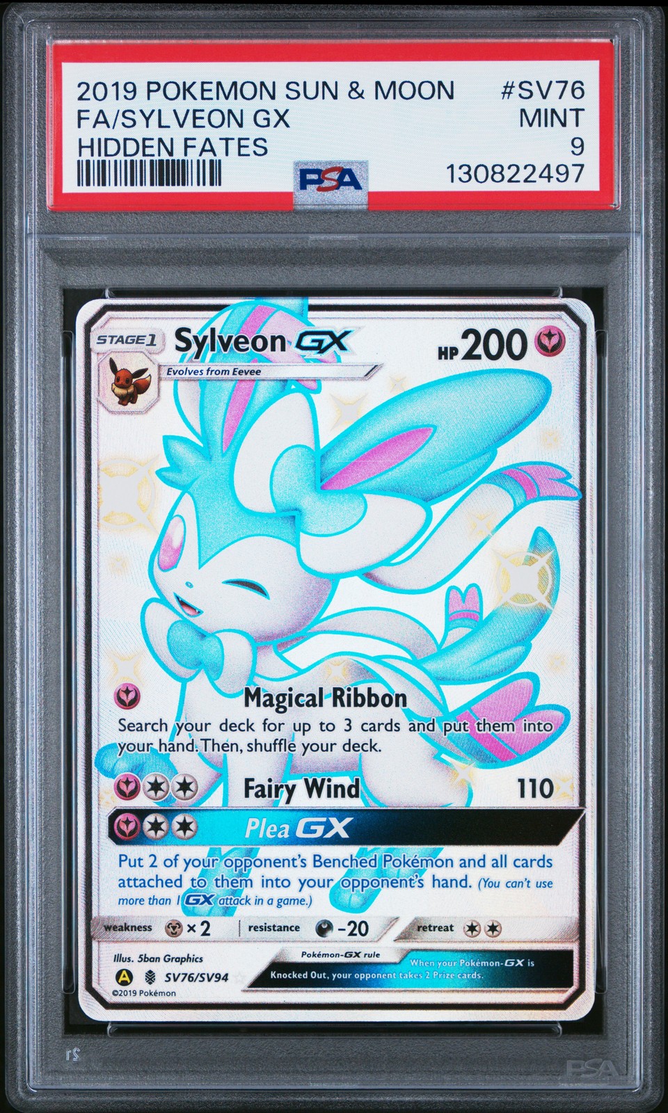 2019 POKEMON SUN & MOON HIDDEN FATES #SV76 FULL ART/SYLVEON GX PSA 9