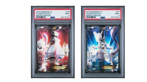 2015 POKEMON XY BREAKTHROUGH #157/#158 FULL ART/MEWTWO EX PSA 9