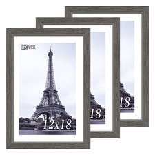 12x18 Frame Set of 3, Gray Solid Wood Poster Picture Frame, Exclusive Wood Gr...