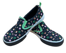 Minecraft Kids Size 3 Slip-On Canvas Sneakers Black Green Officially Licensed