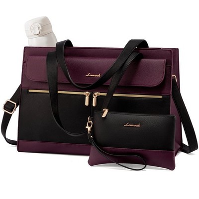 LOVEVOOK Laptop Bag for Women 15.6 Inch Tote Work Inch, Black/Purple-1
