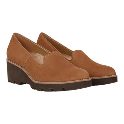 Vionic Willa Wedge Women's Slip-on Loafer Moc Wedge Shoes Brown Suede Size 8