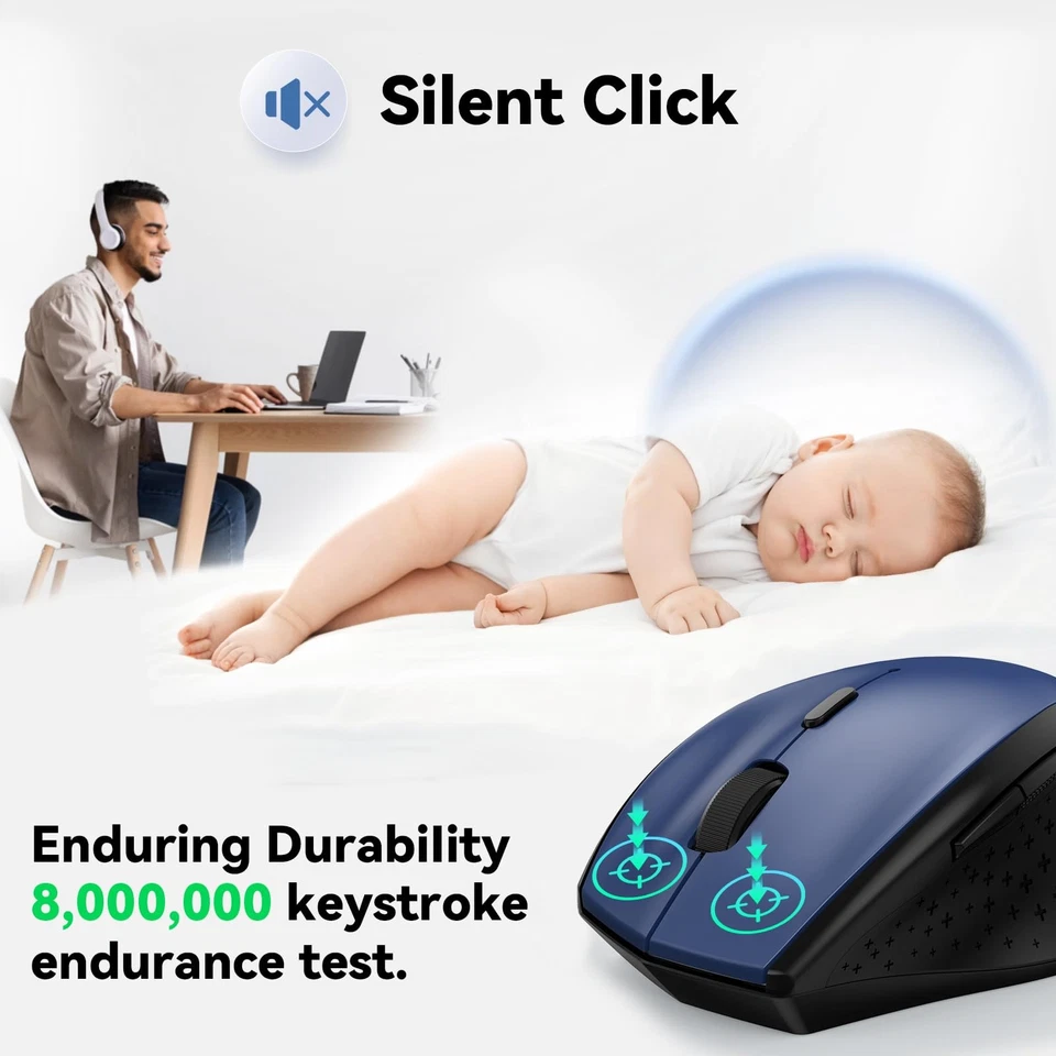 Tecknet Wireless Mouse Adjustable Dpi 6 Buttons 30 Months Battery Life Ergono... - Image 2 of 4