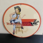 VINTAGE WINCHESTER LADY HUNTING GASOLINE OIL PORCELAIN SIGN