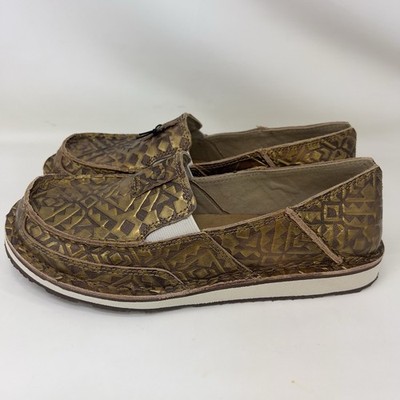 Ariat Brown Embossed Leather Slip-On Loafers Ariat, Brown Floral Embossed Slip on Loafer Shoe Size 9B | eBay main image 4