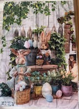 Easter Scene Fabric Background/Backdrop 80  x 60  Bunnies/Basket/Eggs - NEW   B
