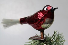 Vintage Glass Clip On Small Red Song BIRD Spun Tail Christmas Ornament Germany