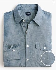 New J Crew Men Blue White Oxford Cotton Long Sleeve Button Shirt M L Pocket
