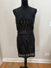 Black Sequin Mini Dress Windsor Party Night Out Homecoming Bodycon Size 13-14 Lg