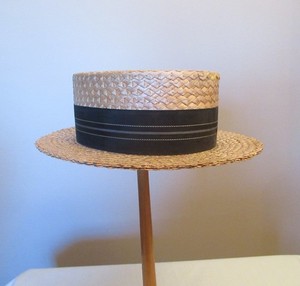 Vintage 1920s-30s Straw Boater Hat sz 7