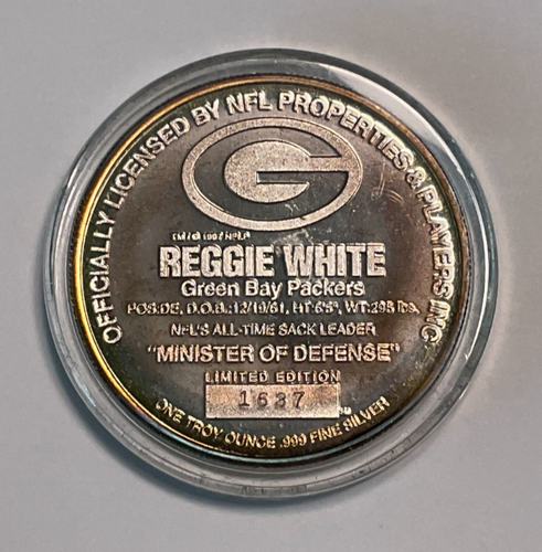 Reggie White, Highland Mint 1 oncia .999 argento fine tondo, # 1637, in capsula - Foto 2 di 6