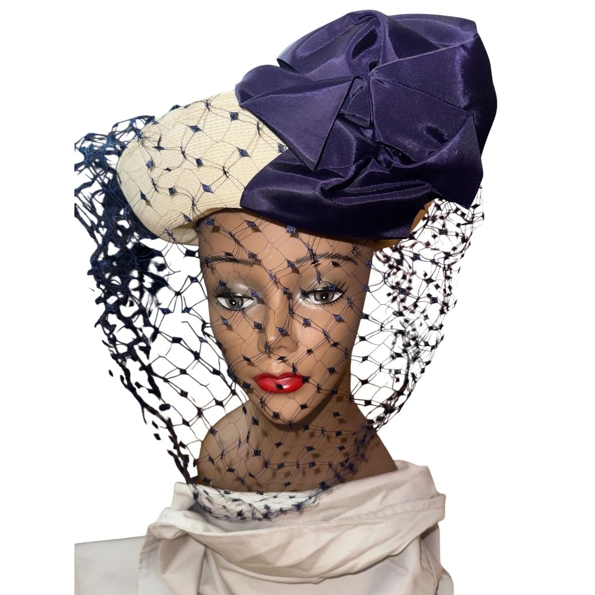 Vintage Bloomingdales Navy Blue Metallic Woven Straw Pillbox Hat with Bow Accent Pillbox Blue Straw Vintage Hats for Women for sale | eBay main image 3