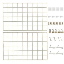 2 PCS Metal Grid Wall Panel Wire Photo Display 17.3x11.8 Inch Gold Board