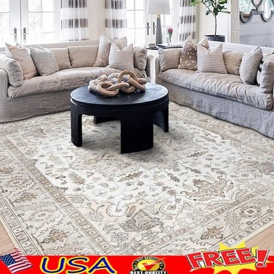 Washable Area Rug Non-Slip Durable Fabric Soft Surface Anti-Skid Ideal Kids Pets