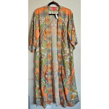 Flying Tomato Boho Paisley Print Kimono Orange Brown NWT Women's Size Small