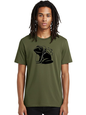 Frog-Listening-To-Music-1 Mens Graphic Tee, 100% Cotton, Casual Summer Wear