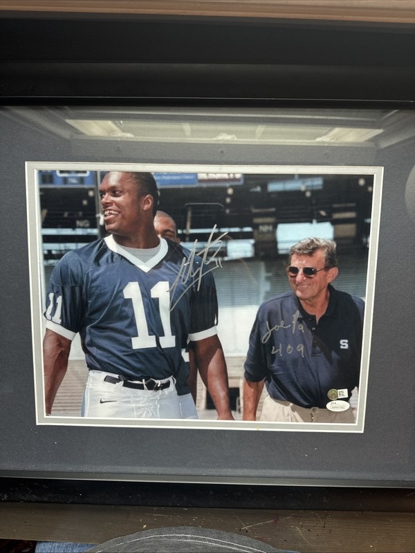 Joe Paterno (409) and Lavar Arrington Penn State Signed 19x23 Framed Photo JSA