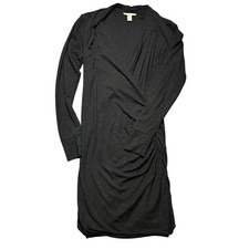 Banana Republic Faux Wrap Dress Womens M Gray Polyester Viscose Ruched