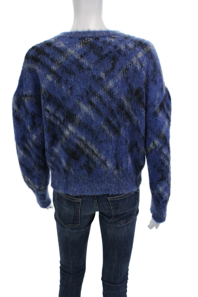 Suéter Christian Dior para mujer con estampado a cuadros de alpaca cuello redondo azul talla 10 Foto 3 de 4