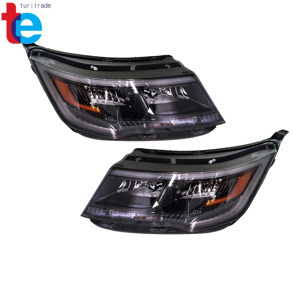 Pair For Ford Explorer Sport 2016-2018 Front Headlight Halogen W/LED DRL Black Foto 3 de 4