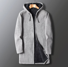 Mens Fleece lined Cardigan Hooded Coat Warm Winter Long Knitted Sweater Jumpers