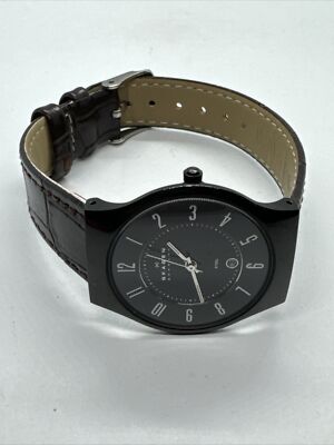 Skagen 233MBB Unisex Brown Leather Strap Analog Dial Quartz  display picture 1