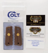 Colt 1911 Officer's Model ACP, Checkered, Wood Grips. Gold Medallions. New