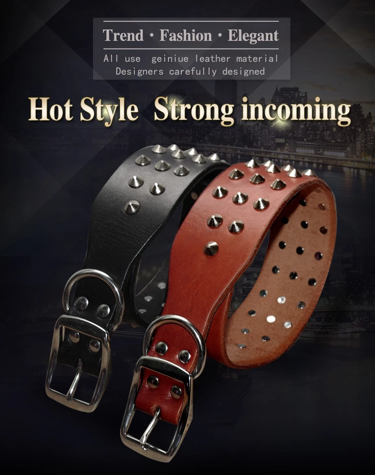 Cool Spiked Studded Genuine Leather Pet Dog Collar Heavy Duty for Dogs S M L XL - Image 2 of 4