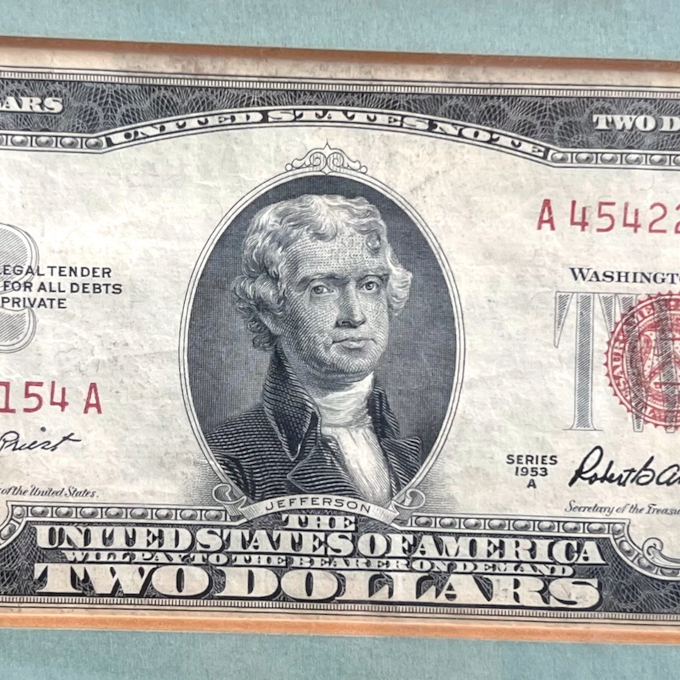 Vintage 1953 two Dollar Bill Legal Tender United States RED SEAL - Image 2 of 4