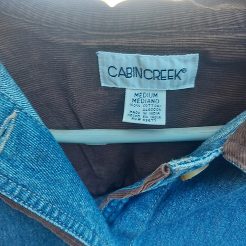 Women’s Denim Chore Jacket Mid Thigh 2 Pockets size Med Buttoned Cabin Creek - Picture 9 of 13